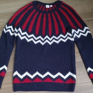 Gap Womens Navy Blue Alpine Fair Isle Wool Alpaca Blend Sweater Sz S Warm Cozy